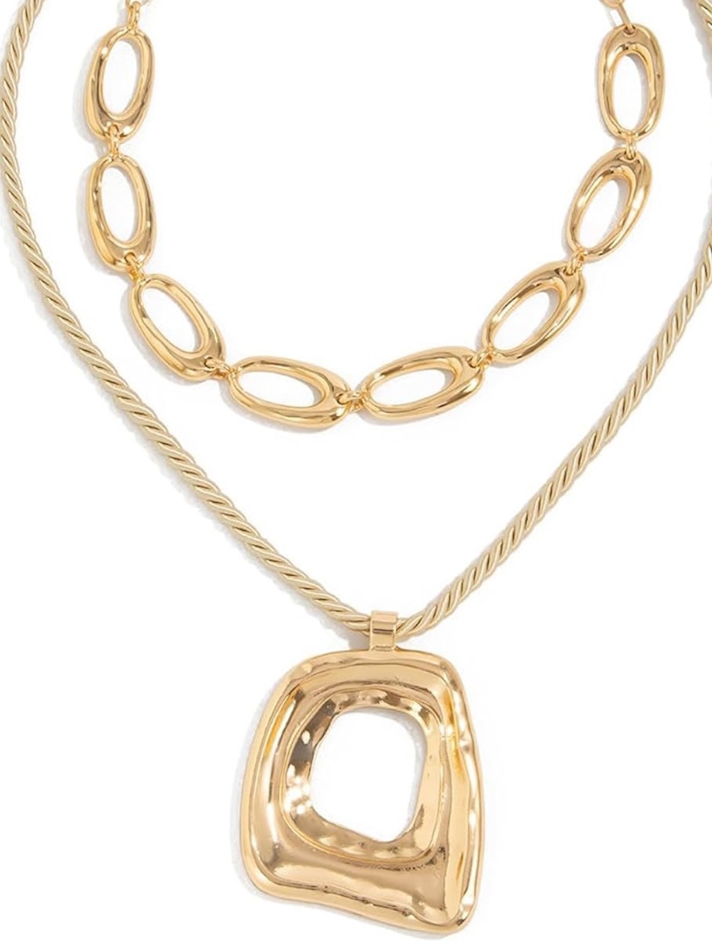 Anthropologie Gold Layered Oval Link Necklace with Sculpted Pendant - Picture 7 of 7